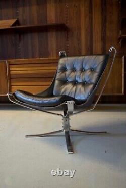 Vintage Retro Sigurd Resell Leather & Chromed Falcon Chair