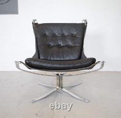 Vintage Retro Sigurd Resell Leather & Chromed Falcon Chair
