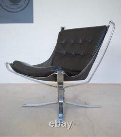 Vintage Retro Sigurd Resell Leather & Chromed Falcon Chair