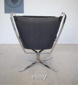 Vintage Retro Sigurd Resell Leather & Chromed Falcon Chair