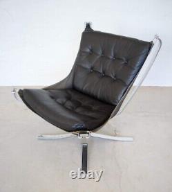 Vintage Retro Sigurd Resell Leather & Chromed Falcon Chair
