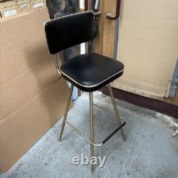 Vintage Retro Swivel Bar Stool Mid Century Metal Black Vinyl Tapered Legs