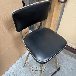 Vintage Retro Swivel Bar Stool Mid Century Metal Black Vinyl Tapered Legs