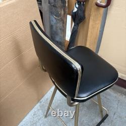 Vintage Retro Swivel Bar Stool Mid Century Metal Black Vinyl Tapered Legs