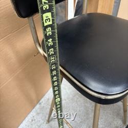 Vintage Retro Swivel Bar Stool Mid Century Metal Black Vinyl Tapered Legs