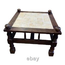 Vintage Retro Tiled Top Square Coffee Table, Colonial Style