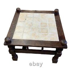 Vintage Retro Tiled Top Square Coffee Table, Colonial Style