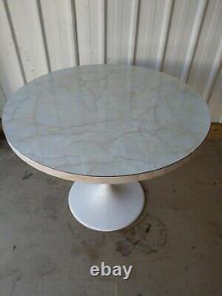 Vintage Retro Unique Round Dining Kitchen Table Marble Effect Top & Tulip Base