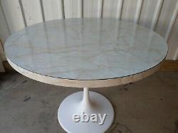 Vintage Retro Unique Round Dining Kitchen Table Marble Effect Top & Tulip Base