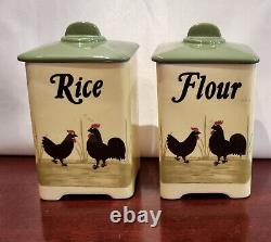 Vintage Retro Zeller Fayencerie Germany Matching Classic Rooster & Hen Canisters