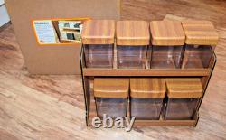 Vintage Robex 7 piece Storage Canister Set Unused Boxed Faux Wood Lids TV Prop