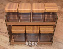 Vintage Robex 7 piece Storage Canister Set Unused Boxed Faux Wood Lids TV Prop