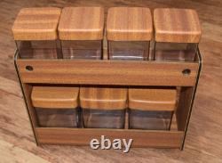 Vintage Robex 7 piece Storage Canister Set Unused Boxed Faux Wood Lids TV Prop