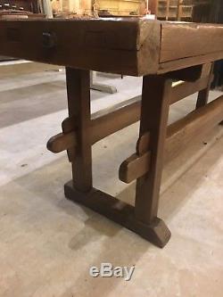 Vintage Rustic Carpenter's Workbench Side Kitchen Table Shop Display Industrial