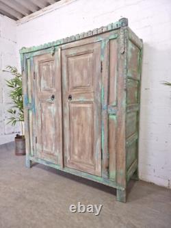Vintage Rustic Indian Green Wooden Shop Display Bathroom Kitchen Drinks Cabinet
