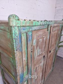 Vintage Rustic Indian Green Wooden Shop Display Bathroom Kitchen Drinks Cabinet