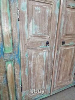 Vintage Rustic Indian Green Wooden Shop Display Bathroom Kitchen Drinks Cabinet