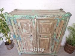 Vintage Rustic Indian Green Wooden Shop Display Bathroom Kitchen Drinks Cabinet