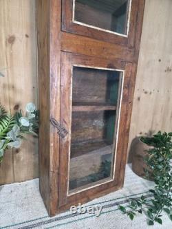 Vintage Rustic Indian Wooden Glazed Shop Display Bathroom Kitchen Wall Cabinet