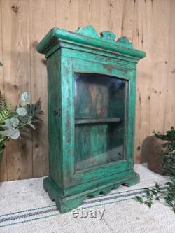 Vintage Rustic Indian Wooden Glazed Shop Display Bathroom Kitchen Wall Cabinet