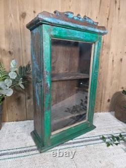 Vintage Rustic Indian Wooden Glazed Shop Display Bathroom Kitchen Wall Cabinet