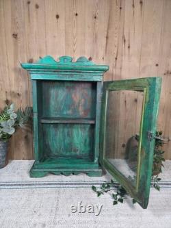 Vintage Rustic Indian Wooden Glazed Shop Display Bathroom Kitchen Wall Cabinet