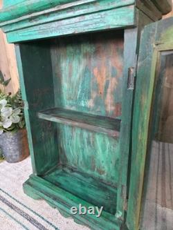 Vintage Rustic Indian Wooden Glazed Shop Display Bathroom Kitchen Wall Cabinet