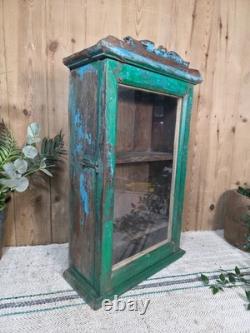 Vintage Rustic Indian Wooden Glazed Shop Display Bathroom Kitchen Wall Cabinet