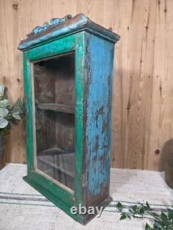 Vintage Rustic Indian Wooden Glazed Shop Display Bathroom Kitchen Wall Cabinet