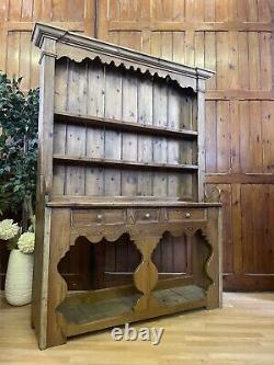 Vintage Rustic Pine Open Welsh Dresser \ Country Farmhouse Kitchen Pantry