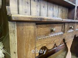 Vintage Rustic Pine Open Welsh Dresser \ Country Farmhouse Kitchen Pantry