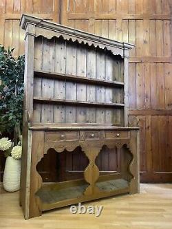 Vintage Rustic Pine Open Welsh Dresser \ Country Farmhouse Kitchen Pantry