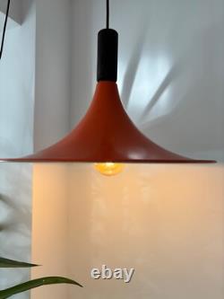 Vintage Scandinavian design rusty orange metal pendant with teak final 1960's