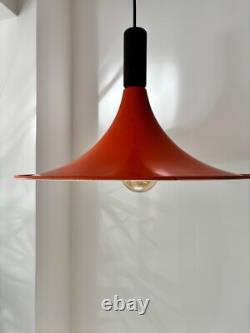 Vintage Scandinavian design rusty orange metal pendant with teak final 1960's