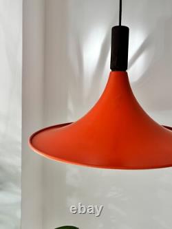 Vintage Scandinavian design rusty orange metal pendant with teak final 1960's