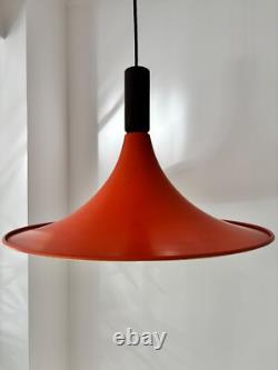 Vintage Scandinavian design rusty orange metal pendant with teak final 1960's