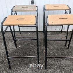 Vintage School Lab Science Wood And Metal Stools X 4