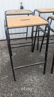 Vintage School Lab Science Wood And Metal Stools X 4