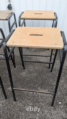Vintage School Lab Science Wood And Metal Stools X 4