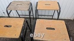 Vintage School Lab Science Wood And Metal Stools X 4