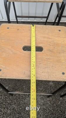 Vintage School Lab Science Wood And Metal Stools X 4