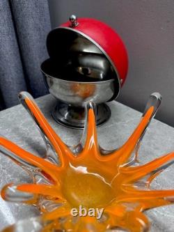 Vintage Set Of USSR Mid-Century Kitchen Decor Sugar Bowl And Glass Splash Vase