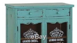 Vintage Shabby Chic Storage Cupboard Sideboard Cabinet Wooden 2 Glass Doors Blue