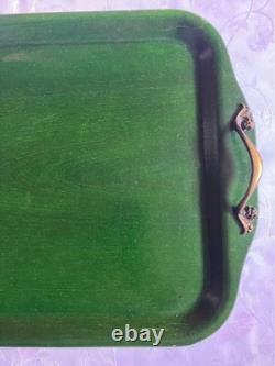 Vintage Showa Green Wooden Tray 30cm x 51cm Retro Kitchen Decor