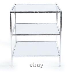 Vintage Silver Gilt Leaf Side Table with Shelves Metal Framed Three Shelf Glass