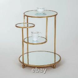 Vintage Silver Gilt Side Table Four Tiered Shelves Glass Shelf Metal Framed