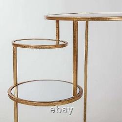 Vintage Silver Gilt Side Table Four Tiered Shelves Glass Shelf Metal Framed