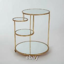 Vintage Silver Gilt Side Table Four Tiered Shelves Glass Shelf Metal Framed