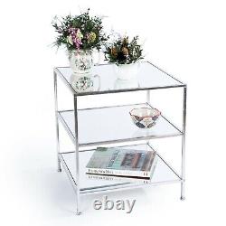 Vintage Silver Gilt Side Table Three Shelves Glass & Mirrored Shelf Metal Framed