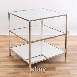 Vintage Silver Gilt Side Table Three Shelves Glass & Mirrored Shelf Metal Framed